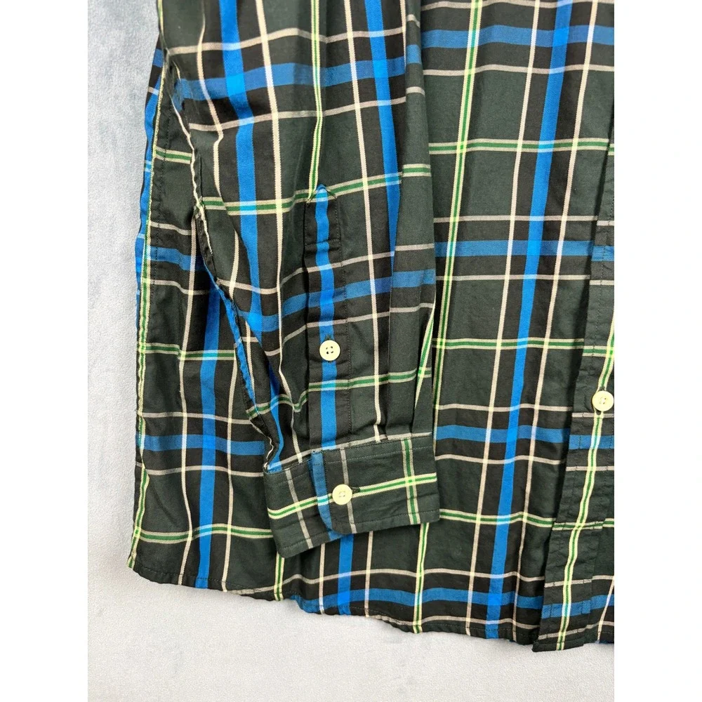Orvis Mens XL Plaid Button Down Shirt Green Blue Cotton Long Sleeve Sporting